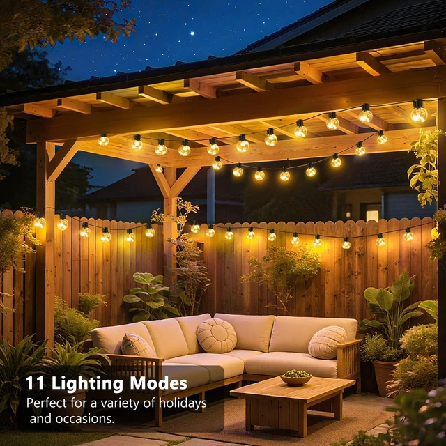 Alt view image 4 of 6 - Outdoor String Lights Plug in, 25ft 20 LED Bulbs Hanging Patio Lights Dimmable with Timer & Remote, Globe Bulb Shatterproof & Waterproof for Indoor Backyard Balcony Decor - Warm White & Multi