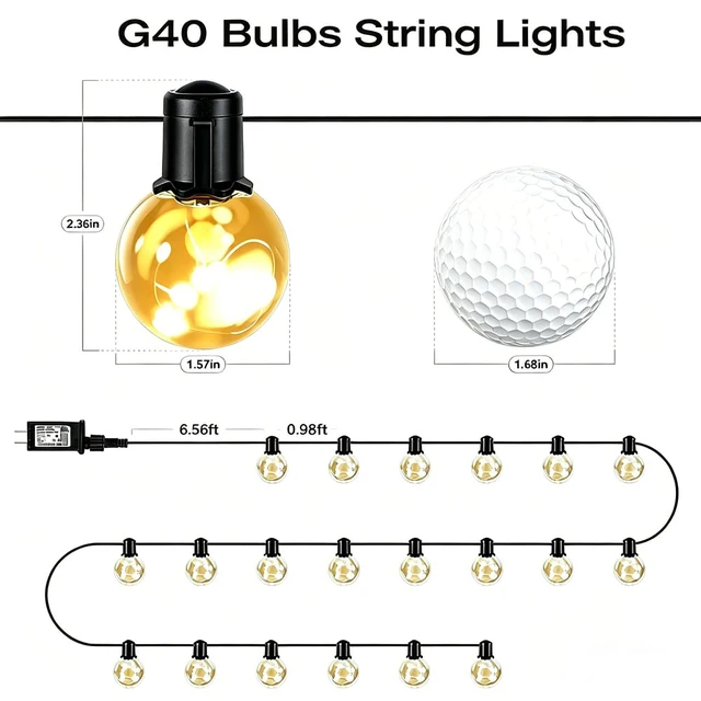Alt view image 5 of 6 - Outdoor String Lights Plug-in, 25ft 20 G40 LED Bulbs with Timer Warm White Dimmable Remote IP65 Waterproof Globe Bulb Shatterproof for Outside Patio Backyard Balcony Bistro Christmas Decor