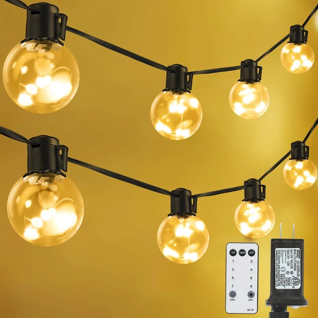Main image of Outdoor String Lights Plug-in, 25ft 20 G40 LED Bulbs with Timer Warm White Dimmable Remote IP65 Waterproof Globe Bulb Shatterproof for Outside Patio Backyard Balcony Bistro Christmas Decor