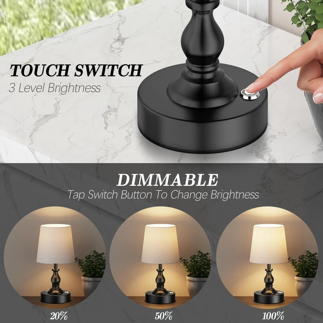 Alt view image 2 of 7 - Mini Cordless LED Table Lamp, 5200mAh Rechargeable Battery Operated Lamp, 3-Level Brightness, Touch Dimmable Desk Lamp, Bedside Night Light for Patio Camping Restaurant Home, Matte Black