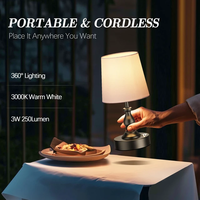 Alt view image 4 of 7 - Mini Cordless LED Table Lamp, 5200mAh Rechargeable Battery Operated Lamp, 3-Level Brightness, Touch Dimmable Desk Lamp, Bedside Night Light for Patio Camping Restaurant Home, Matte Black