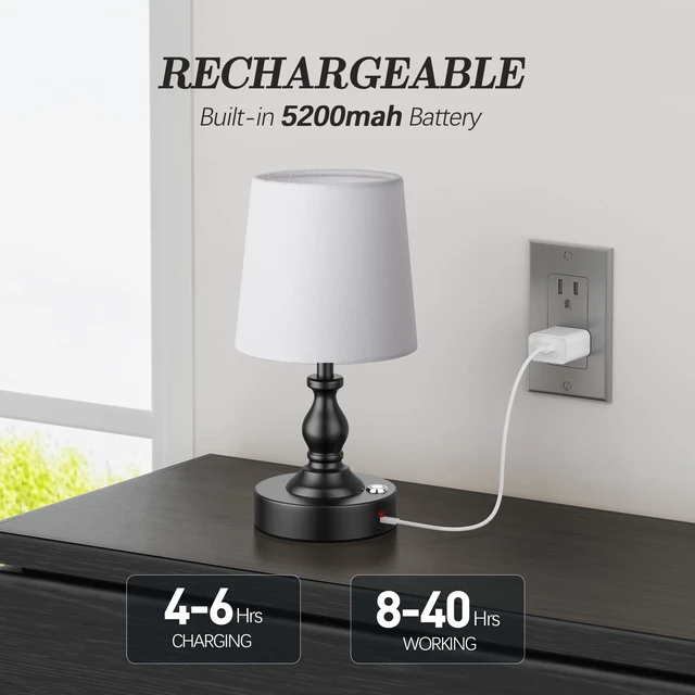 Alt view image 3 of 7 - Mini Cordless LED Table Lamp, 5200mAh Rechargeable Battery Operated Lamp, 3-Level Brightness, Touch Dimmable Desk Lamp, Bedside Night Light for Patio Camping Restaurant Home, Matte Black