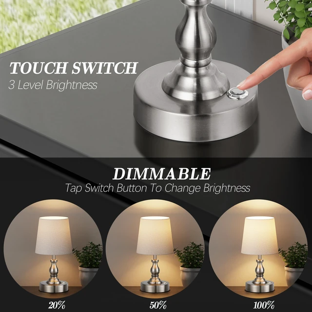 Alt view image 2 of 7 - Mini Cordless LED Table Lamp, 5200mAh Rechargeable Battery Operated Lamp, 3-Level Brightness, Touch Dimmable Desk Lamp, Bedside Night Light for Patio Camping Restaurant Home, Brushed Nickel