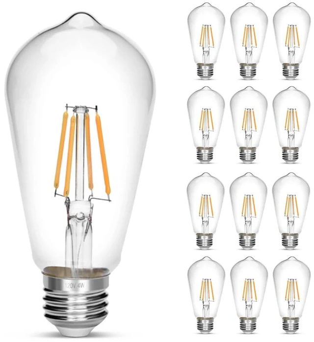 Main image of Vintage Edison Bulb 4W,Equivalent 40W Incandescent,ST18 Antique LED Filament Bulbs,Non Dimmable 2700K Warm White,E26 Led Bulb,Pack of 12