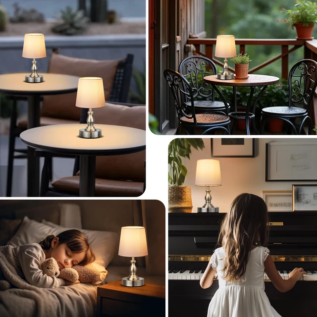 Alt view image 7 of 7 - Mini Cordless LED Table Lamp, 5200mAh Rechargeable Battery Operated Lamp, 3-Level Brightness, Touch Dimmable Desk Lamp, Bedside Night Light for Patio Camping Restaurant Home, Brushed Nickel