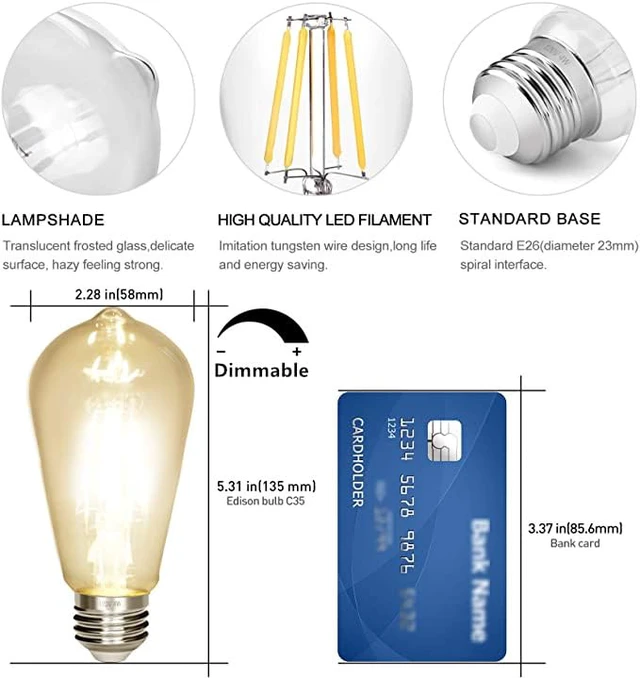 Alt view image 2 of 7 - Dimmable Vintage Edison Bulb 4W,Equivalent 40W Incandescent,ST18 Antique LED Filament Bulbs,Daylight White 4000K 450 Lumens,E26 Led Bulb,Pack of 12