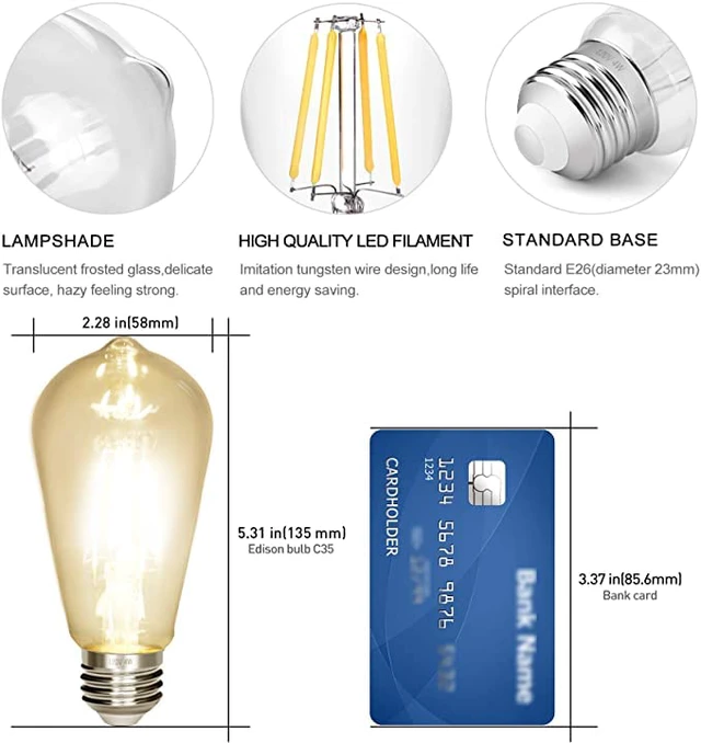 Alt view image 2 of 7 - Vintage Edison Bulb 4W,Equivalent 40W Incandescent,ST18 Antique LED Filament Bulbs,Non Dimmable 2700K Warm White,E26 Led Bulb,Pack of 12