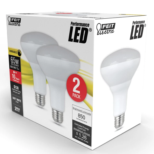 Alt view image 2 of 7 - BR40 LED Light Bulbs, 65W Eq, Dimmable, Soft White 6 Pack 2700K Soft White, 850 lumens, E26 Base, CRI 80, 10 Year Life, Damp Rated, UL Listed, Flood Lights, Recessed Can Light Bulbs