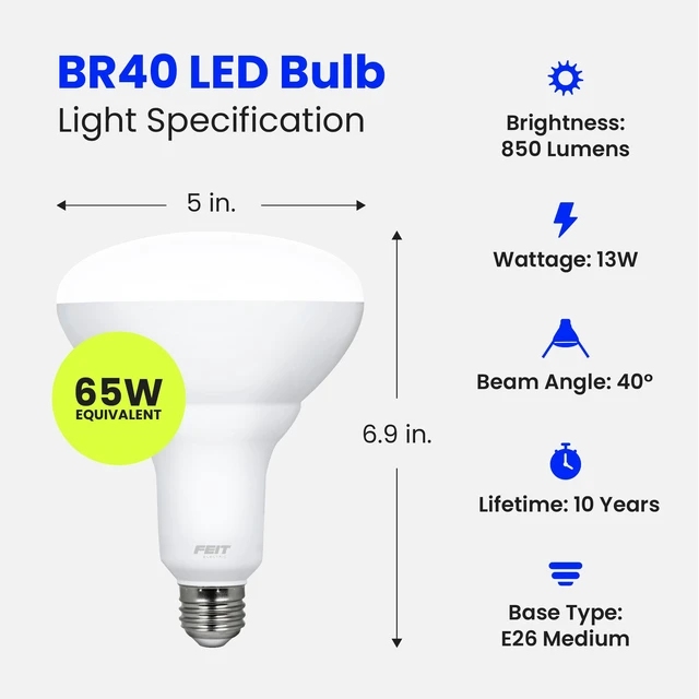 Alt view image 3 of 7 - BR40 LED Light Bulbs, 65W Eq, Dimmable, Soft White 6 Pack 2700K Soft White, 850 lumens, E26 Base, CRI 80, 10 Year Life, Damp Rated, UL Listed, Flood Lights, Recessed Can Light Bulbs