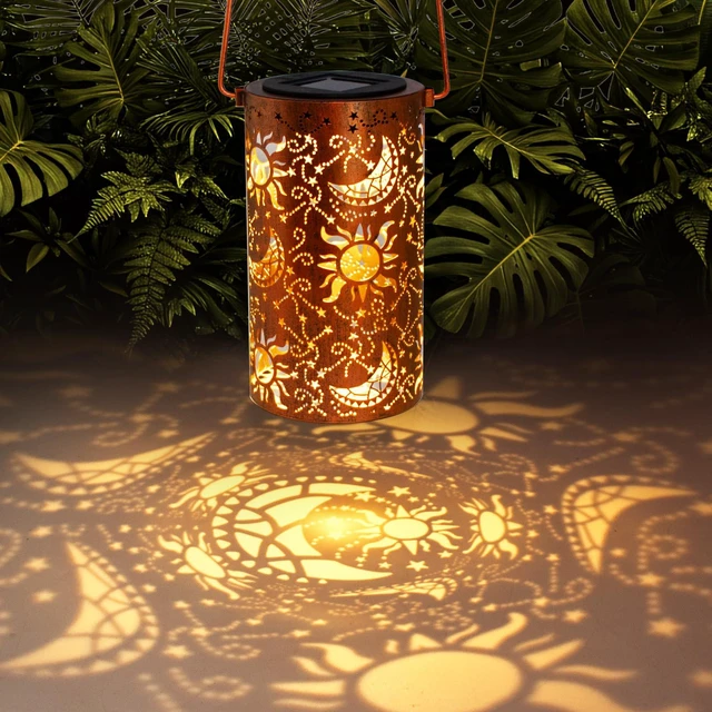Main image of Birthday Gifts for Women Mom Grandma Wife, Solar Lanterns Outdoor Waterproof, Metal Hanging Lights Garden Decor, LED Decorative Lantern for Patio Porch Backyard, Sun and Moon, 1 Pack