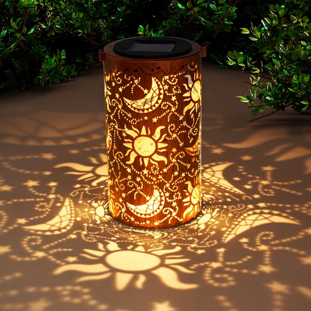 Alt view image 2 of 7 - Birthday Gifts for Women Mom Grandma Wife, Solar Lanterns Outdoor Waterproof, Metal Hanging Lights Garden Decor, LED Decorative Lantern for Patio Porch Backyard, Sun and Moon, 1 Pack