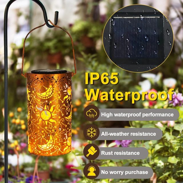 Alt view image 5 of 7 - Birthday Gifts for Women Mom Grandma Wife, Solar Lanterns Outdoor Waterproof, Metal Hanging Lights Garden Decor, LED Decorative Lantern for Patio Porch Backyard, Sun and Moon, 1 Pack