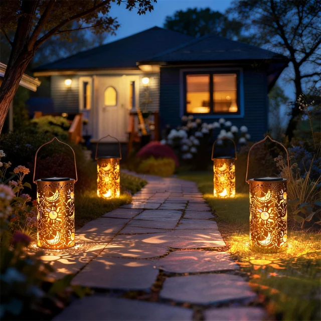 Alt view image 7 of 7 - Birthday Gifts for Women Mom Grandma Wife, Solar Lanterns Outdoor Waterproof, Metal Hanging Lights Garden Decor, LED Decorative Lantern for Patio Porch Backyard, Sun and Moon, 1 Pack