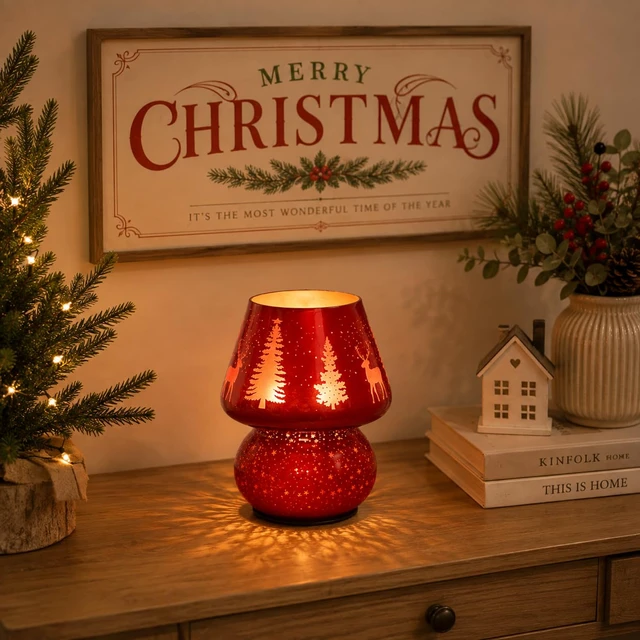 Alt view image 4 of 7 - Christmas Battery Operated Mushroom Lamp - Vintage Small Table Lamp with Timer, Cordless Bedside Nightstand Lamp, Glass Battery Powered Lamp for Bedroom Kitchen Living Room Decor Aesthetic