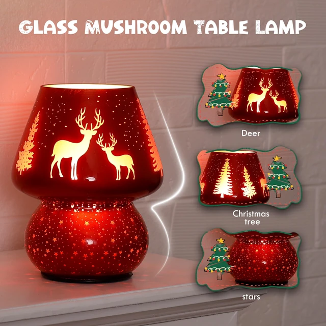 Alt view image 7 of 7 - Christmas Battery Operated Mushroom Lamp - Vintage Small Table Lamp with Timer, Cordless Bedside Nightstand Lamp, Glass Battery Powered Lamp for Bedroom Kitchen Living Room Decor Aesthetic