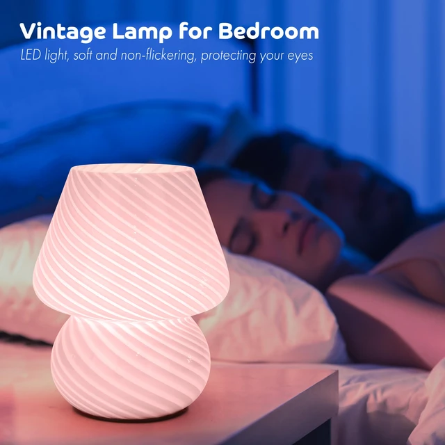 Alt view image 3 of 7 - Battery Operated Mushroom Lamp - Vintage Small Table Lamp With Timer, Cordless Bedside Nightstand, Glass Battery Powered for Bedroom Kitchen Living Room Shelf Decor Aesthetic Pink