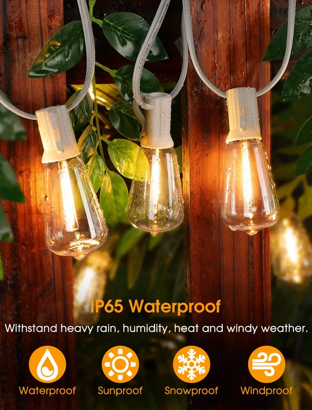 Alt view image 4 of 5 - 50FT(2x25FT) Outdoor String Lights, Patio Lights with 20+2 LED Dimmable Waterproof ST38 Vintage Bulbs for Wedding Garden Party Decor, White