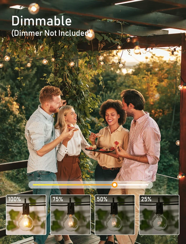Alt view image 3 of 7 - Outdoor String Lights 55FT Patio Lights with 50 Edison Glass Bulb IP65 Waterproof, Dimmable, Connectable Outside Light for Backyard Porch Balcony Party Christmas Decoration, Warm White