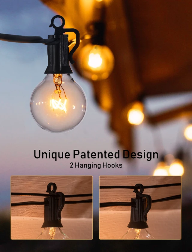 Alt view image 5 of 7 - Outdoor String Lights 55FT Patio Lights with 50 Edison Glass Bulb IP65 Waterproof, Dimmable, Connectable Outside Light for Backyard Porch Balcony Party Christmas Decoration, Warm White