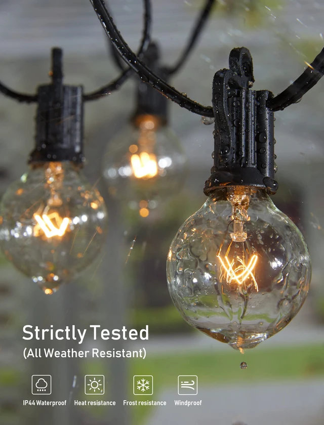 Alt view image 4 of 7 - Outdoor String Lights 55FT Patio Lights with 50 Edison Glass Bulb IP65 Waterproof, Dimmable, Connectable Outside Light for Backyard Porch Balcony Party Christmas Decoration, Warm White