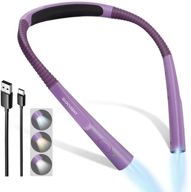 Main image of Upgraded LED Neck Reading Light, Book Light for Reading in Bed 30-min Timer, 3 Colors & 3 Brightness, Rechargeable, Eye-Caring Perfect for Women, Knitting,Crocheting, Repairing,Christmas