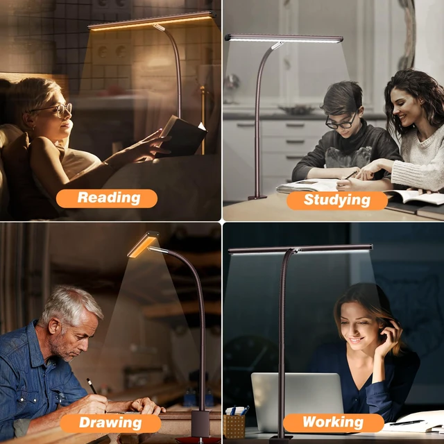 Alt view image 5 of 6 - LED Desk Lamp with Clamp, 17" Stepless Dimming Light, Brown 2700K-6500K, 100 LEDs, 360° Gooseneck, Fits Up to 30" Monitors, Flicker-Free Lighting for Home Office, Study& Workbench