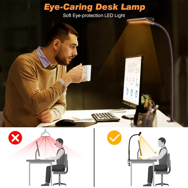 Alt view image 6 of 6 - LED Desk Lamp with Clamp, 17" Stepless Dimming Light, Brown 2700K-6500K, 100 LEDs, 360° Gooseneck, Fits Up to 30" Monitors, Flicker-Free Lighting for Home Office, Study& Workbench