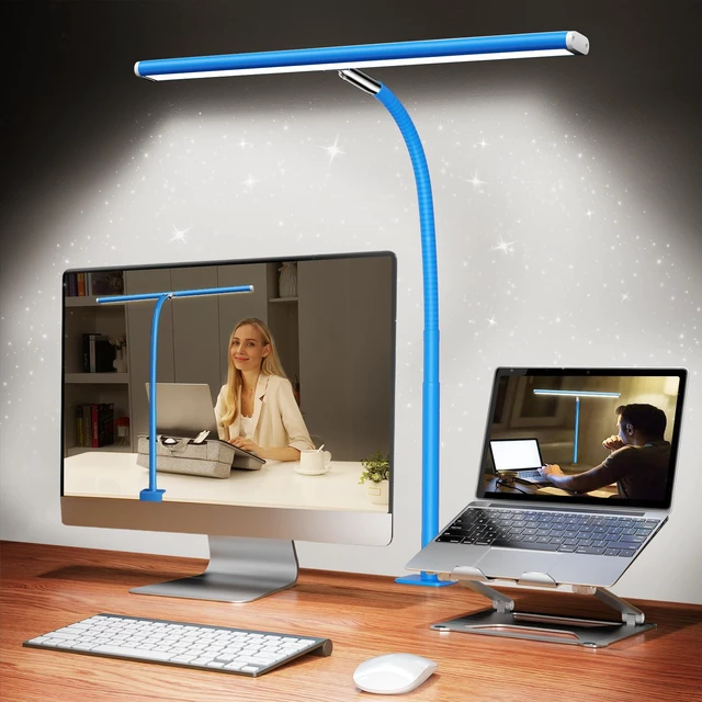 Main image of LED Desk Lamp with Clamp, 17" Stepless Dimming Light, Blue 2700K-6500K, 100 LEDs, 360° Gooseneck, Fits Up to 30" Monitors, Flicker-Free Lighting for Home Office, Study& Workbench