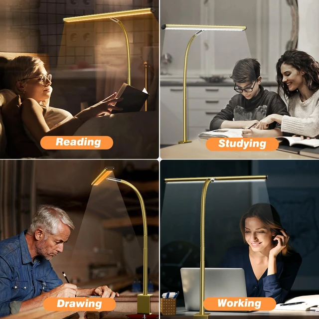 Alt view image 5 of 5 - LED Desk Lamp with Clamp, 17" Stepless Dimming Light, Gold 2700K-6500K, 100 LEDs, 360° Gooseneck, Fits Up to 30" Monitors, Flicker-Free Lighting for Home Office, Study& Workbench