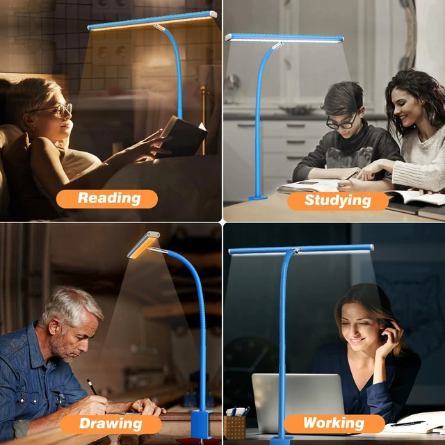Alt view image 5 of 6 - LED Desk Lamp with Clamp, 17" Stepless Dimming Light, Blue 2700K-6500K, 100 LEDs, 360° Gooseneck, Fits Up to 30" Monitors, Flicker-Free Lighting for Home Office, Study& Workbench