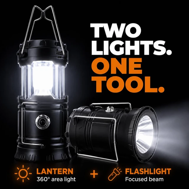 Main image of Solar LED Camping Lantern, Battery Powered Lanterns for Power Outages, Portable Hanging Collapsible Camping Lights for Outdoor, Home, Emergency, Hurricane Lamp Survival Outage Light