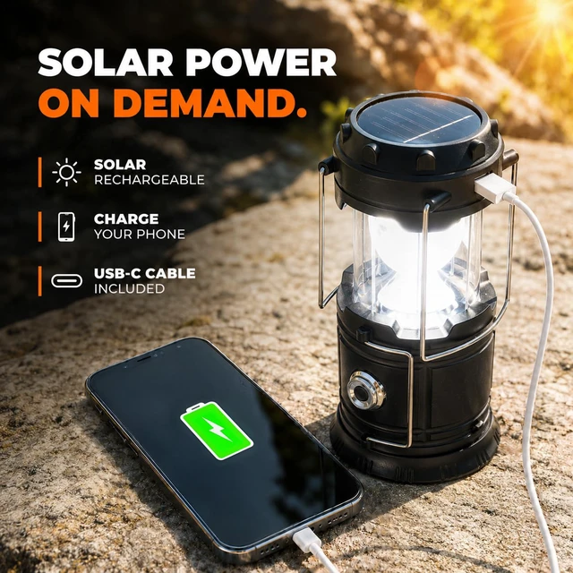 Alt view image 2 of 5 - Solar LED Camping Lantern, Battery Powered Lanterns for Power Outages, Portable Hanging Collapsible Camping Lights for Outdoor, Home, Emergency, Hurricane Lamp Survival Outage Light