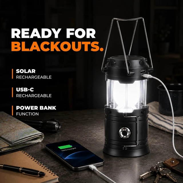 Alt view image 4 of 5 - Solar LED Camping Lantern, Battery Powered Lanterns for Power Outages, Portable Hanging Collapsible Camping Lights for Outdoor, Home, Emergency, Hurricane Lamp Survival Outage Light