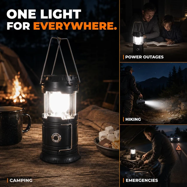 Alt view image 5 of 5 - Solar LED Camping Lantern, Battery Powered Lanterns for Power Outages, Portable Hanging Collapsible Camping Lights for Outdoor, Home, Emergency, Hurricane Lamp Survival Outage Light