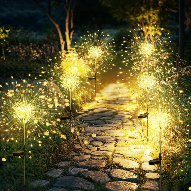 Main image of 6 Pack Solar Firework Lights Outdoor, Garden Decor, Warm White 120 LEDs, Fairy Design, Waterproof, Garden Decor, Solar Powered for Yard, Pathway, Flowerbed, Planter, Balcony, Gifts for Mom