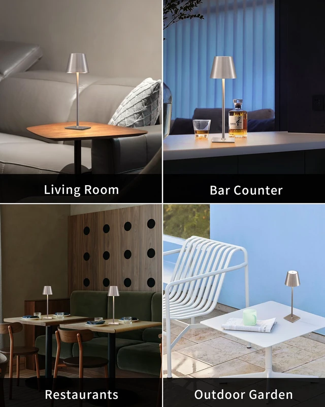 Alt view image 5 of 7 - 2 Pack Cordless Brushed Nickel Table Lamps, Portable LED Desk Lamp 4000mAh Battery Operated 3 Color Stepless Dimming Up for Restaurant, Bedroom, Outdoor Party, Camping, Coffee Shop, Nightlight