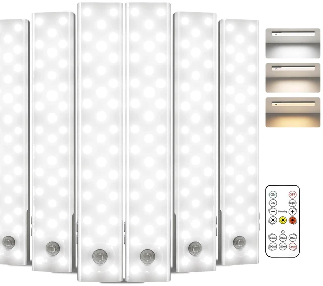 Main image of 6-Pack Under Cabinet Lighting, 2000mAh Rechargeable Wireless Motion Sensor Lights, 62LEDs, 3 Color Temps, Dimmable, Timer, Magnetic, with Remote Control for Kitchen, Closet, Stair