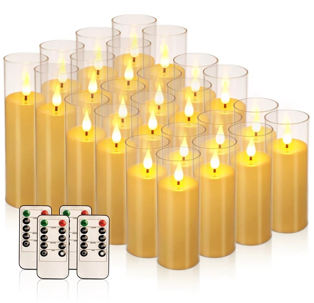 Main image of Flickering Flameless Candles Battery Operated with Remote,Led Pillar Candles with Realistic Moving Wick Candles for Halloween,Christmas,Home Decor Pack of 24 (D2.2 xH 5" 6" 7")(Ivory)