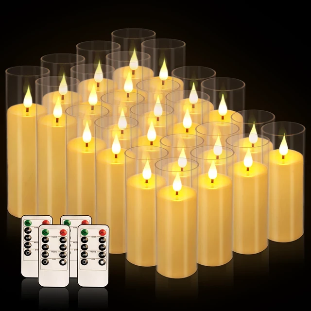 Alt view image 2 of 7 - Flickering Flameless Candles Battery Operated with Remote,Led Pillar Candles with Realistic Moving Wick Candles for Halloween,Christmas,Home Decor Pack of 24 (D2.2 xH 5" 6" 7")(Ivory)