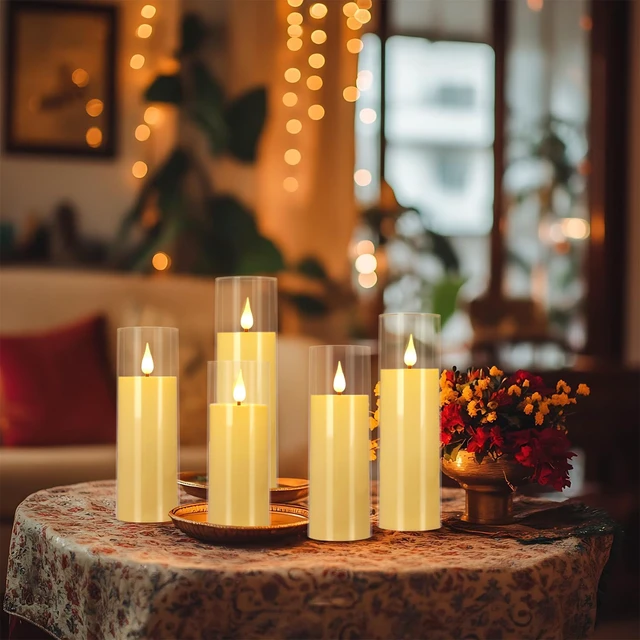 Alt view image 4 of 7 - Flickering Flameless Candles Battery Operated with Remote,Led Pillar Candles with Realistic Moving Wick Candles for Halloween,Christmas,Home Decor Pack of 24 (D2.2 xH 5" 6" 7")(Ivory)