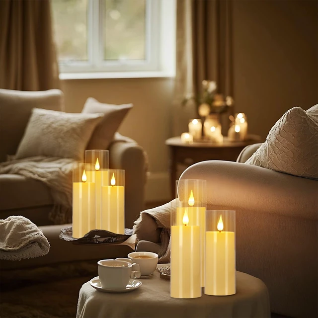 Alt view image 5 of 7 - Flickering Flameless Candles Battery Operated with Remote,Led Pillar Candles with Realistic Moving Wick Candles for Halloween,Christmas,Home Decor Pack of 24 (D2.2 xH 5" 6" 7")(Ivory)