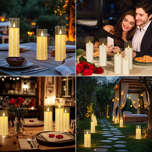 Alt view image 6 of 7 - Flickering Flameless Candles Battery Operated with Remote,Led Pillar Candles with Realistic Moving Wick Candles for Halloween,Christmas,Home Decor Pack of 24 (D2.2 xH 5" 6" 7")(Ivory)