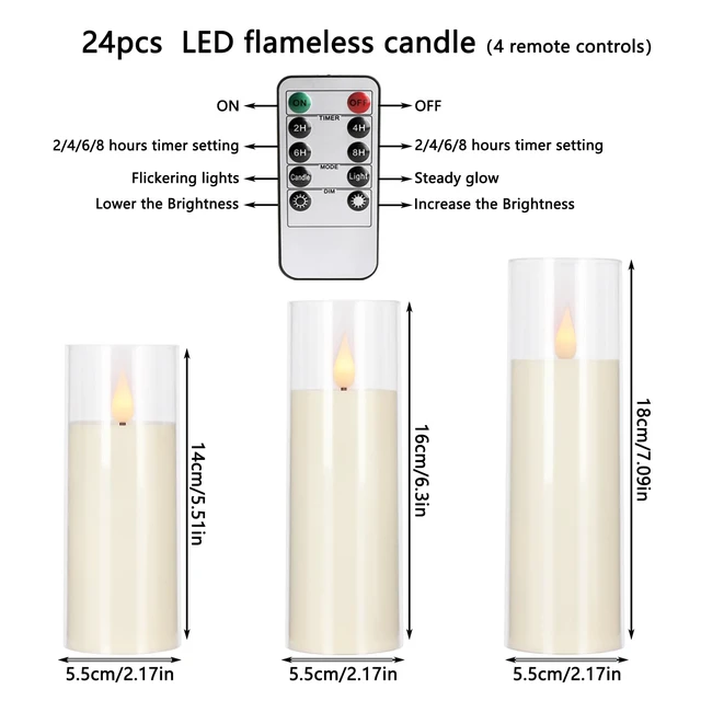 Alt view image 7 of 7 - Flickering Flameless Candles Battery Operated with Remote,Led Pillar Candles with Realistic Moving Wick Candles for Halloween,Christmas,Home Decor Pack of 24 (D2.2 xH 5" 6" 7")(Ivory)