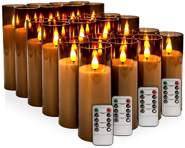 Main image of Halloween Decoration Flickering Flameless Candles Battery Operated Timer Led Pillar Candles with Realistic Moving Wick Candles for Home Decor 24 Pack (D2.2 xH 5" 6" 7")(Grey)