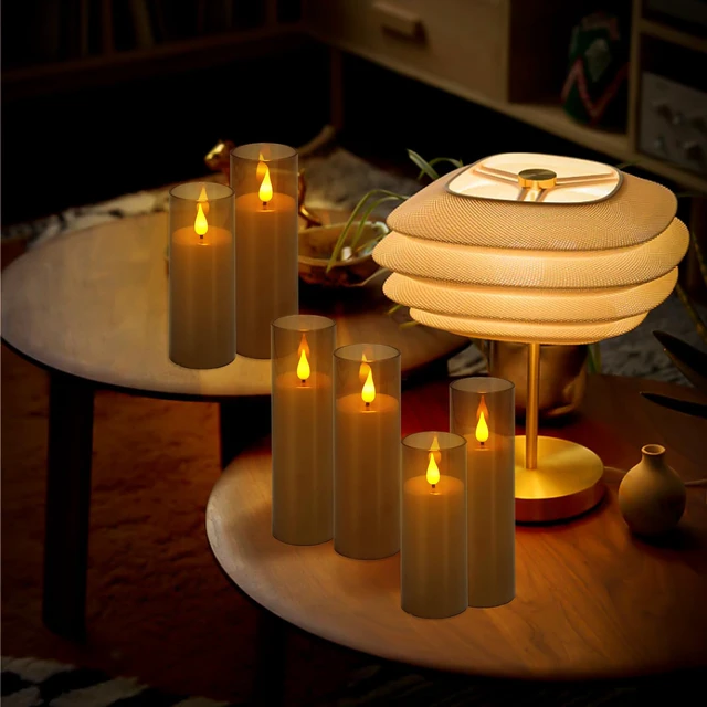 Alt view image 5 of 7 - Halloween Decoration Flickering Flameless Candles Battery Operated Timer Led Pillar Candles with Realistic Moving Wick Candles for Home Decor 24 Pack (D2.2 xH 5" 6" 7")(Grey)