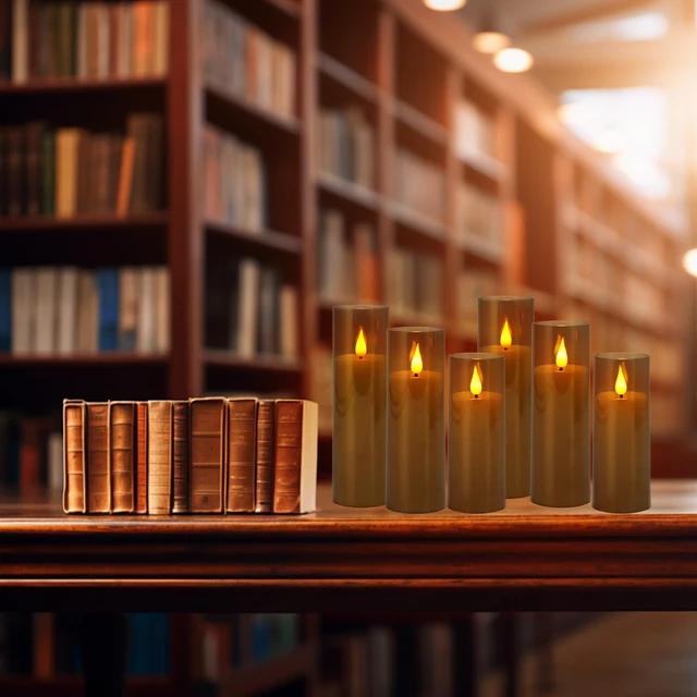 Alt view image 6 of 7 - Halloween Decoration Flickering Flameless Candles Battery Operated Timer Led Pillar Candles with Realistic Moving Wick Candles for Home Decor 24 Pack (D2.2 xH 5" 6" 7")(Grey)
