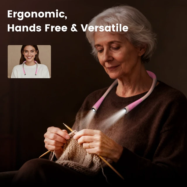 Alt view image 3 of 6 - Reading Light,Pink Neck Light,80-hr Rechargeable Book Light 3-Color&6-Brightness, USB-C,LED Neck Reading Light,Women, Travel,Portable, Repairing,Crochet, Christmas, Book Lovers Gifts