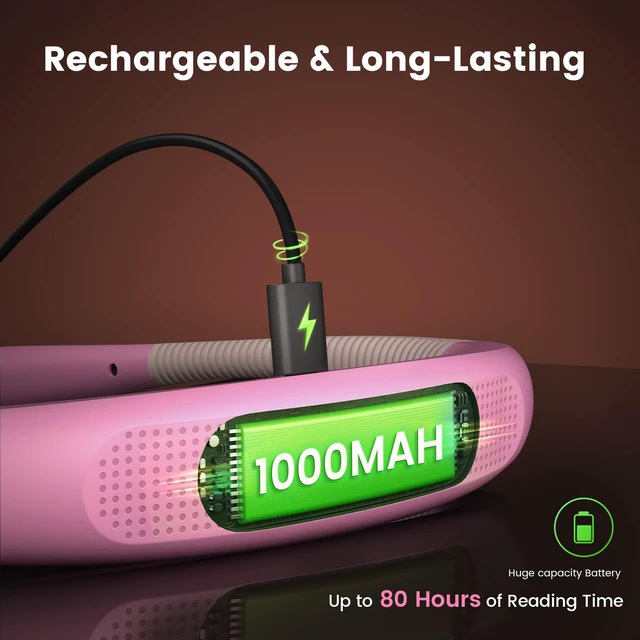 Alt view image 4 of 6 - Reading Light,Pink Neck Light,80-hr Rechargeable Book Light 3-Color&6-Brightness, USB-C,LED Neck Reading Light,Women, Travel,Portable, Repairing,Crochet, Christmas, Book Lovers Gifts