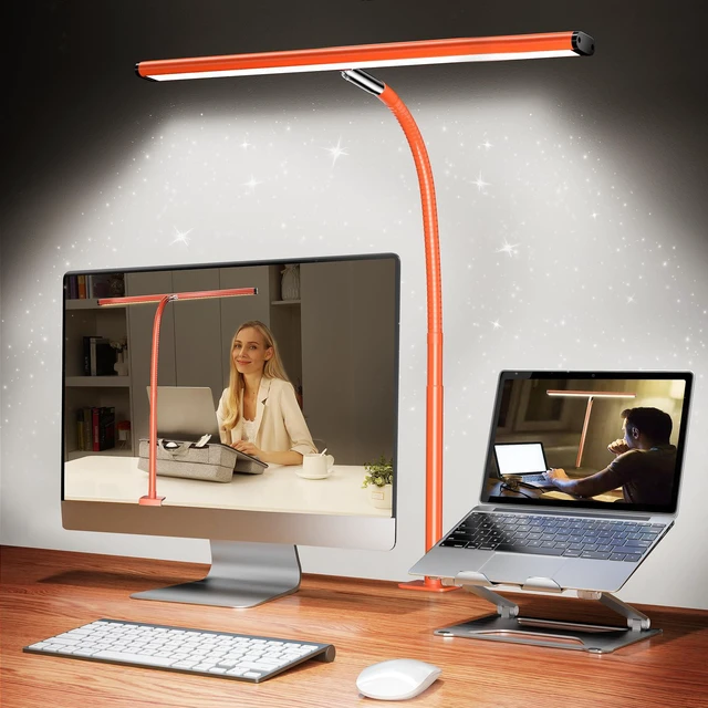 Main image of LED Desk Lamp with Clamp, 17" Stepless Dimming Light, Orange 2700K-6500K, 100 LEDs, 360° Gooseneck, Fits Up to 30" Monitors, Flicker-Free Lighting for Home Office, Study& Workbench