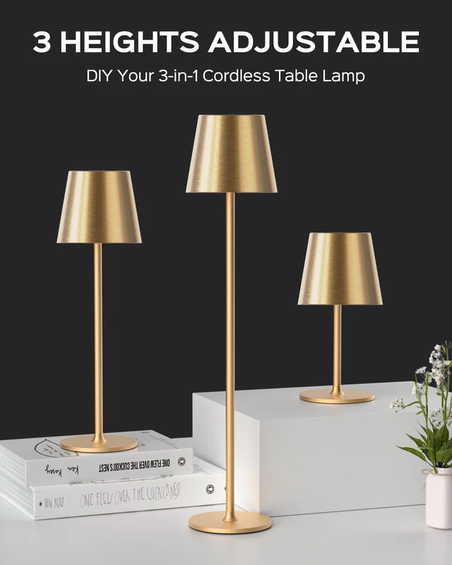 Alt view image 3 of 7 - Cordless Lamps, 3 Height, 3 Colors Smooth Dimming, 5000 Capacity Portable LED Waterproof Table Lamp for Dining, Bedroom, Outdoor, Glod (2 Pack)